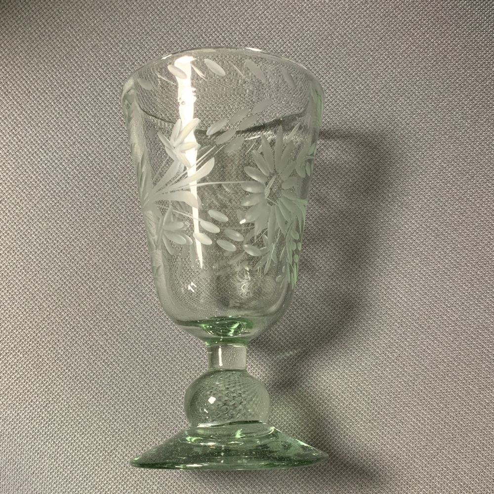 Elegant Green Etched Glass Goblet